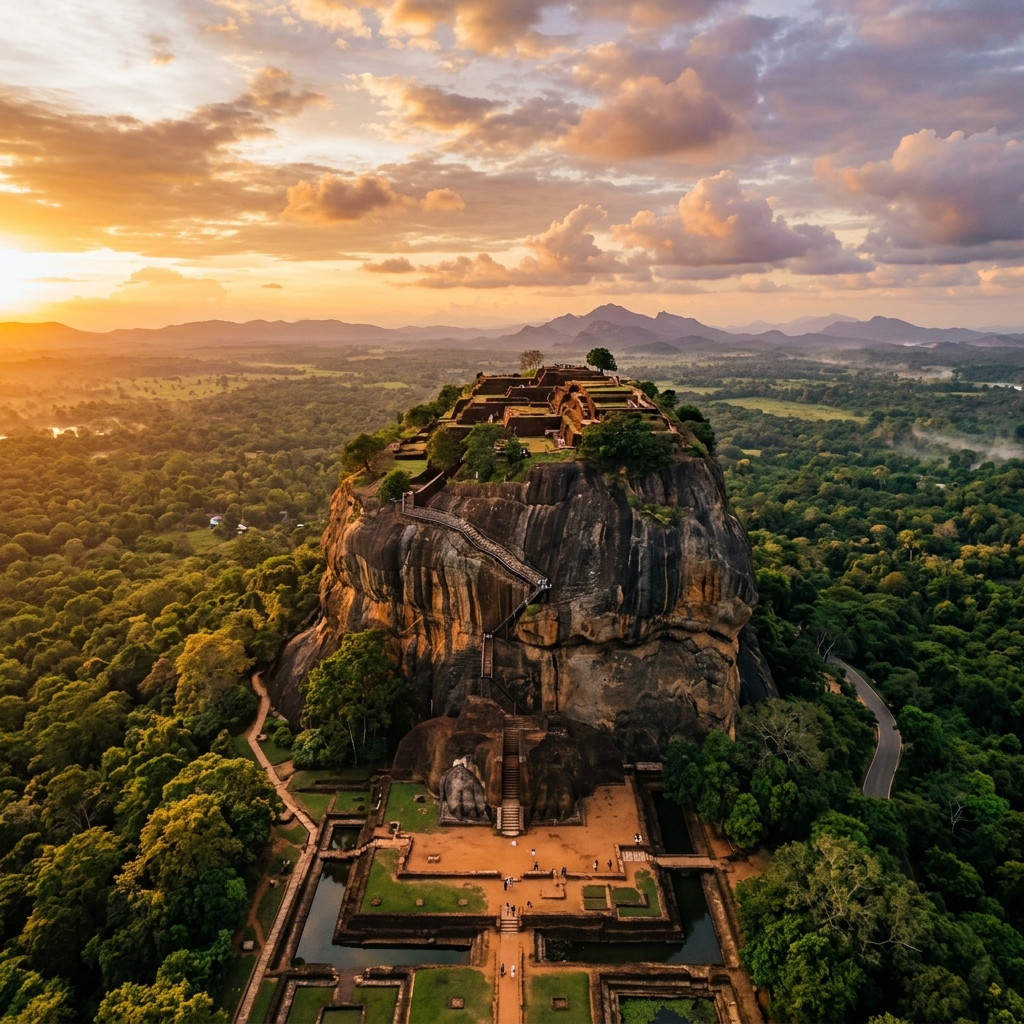 Sri Lanka — Sigiriya Rock Fortress at golden hour